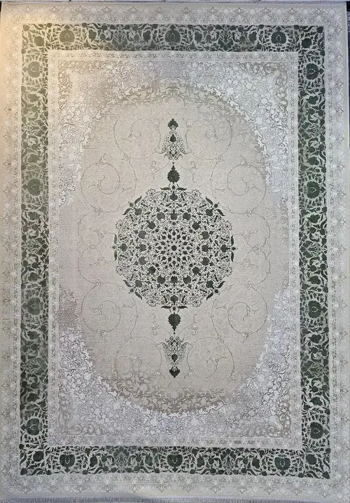 فرش 1200 شانه پتینه طوسی سبز طرح آبالون – ارسال رایگان - 1