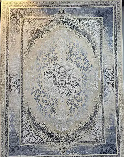 فرش پتینه طوسی آبی 1200 شانه طرح آنتوریوم – ارسال رایگان - 1