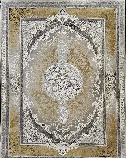 فرش پتینه طوسی طلایی 1200 شانه طرح آنتوریوم – ارسال رایگان - 1