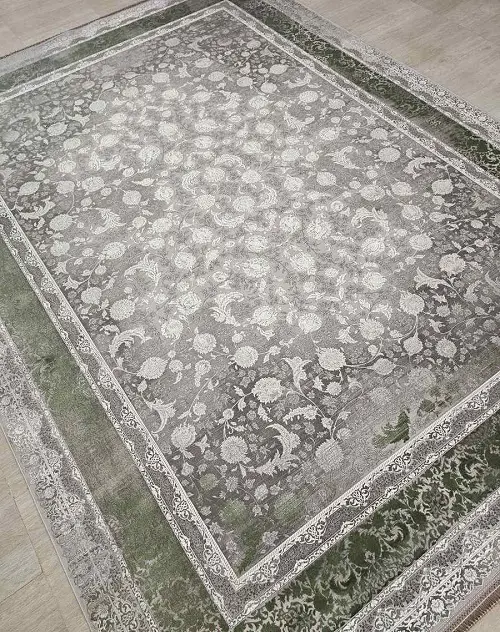 فرش افشان طوسی سبز 1200 شانه طرح ملانیا – ارسال رایگان - 1