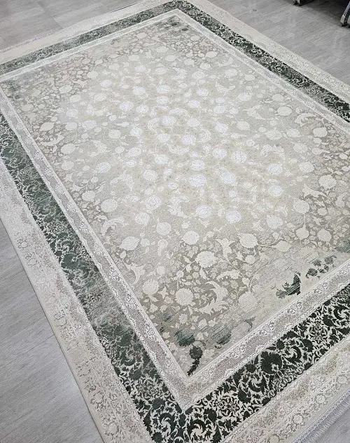 فرش کرم سبز 1200 شانه طرح ملانیا افشان – ارسال رایگان - 1