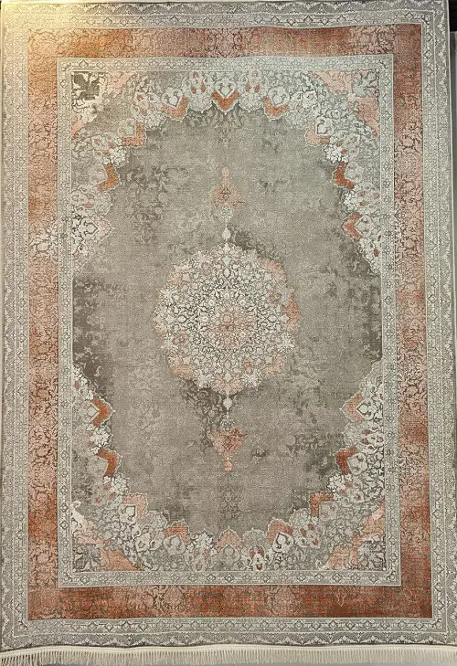 فرش مدرن طوسی نارنجی 1200 شانه طرح ترمه – ارسال رایگان - 1