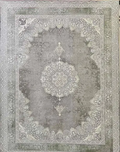 فرش مدرن سبز طوسی 1200 شانه طرح ترمه – ارسال رایگان - 1