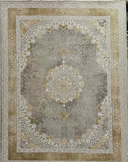 فرش طوسی طلایی کاشان 1200 شانه طرح ترمه – ارسال رایگان - 1