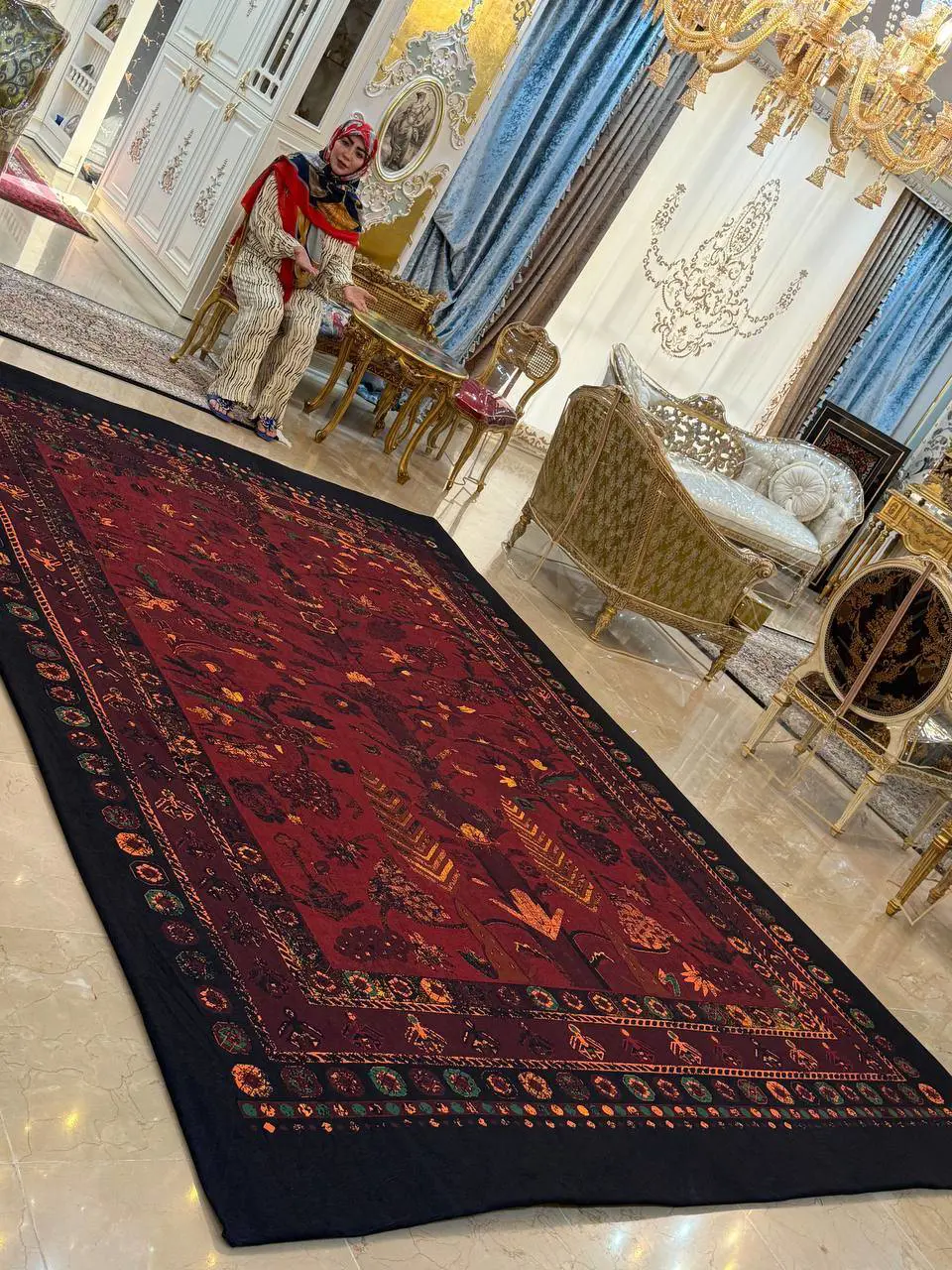 روفرشی کشدار کد B2598 - زمینه لاکی و سرمه‌ای - 1