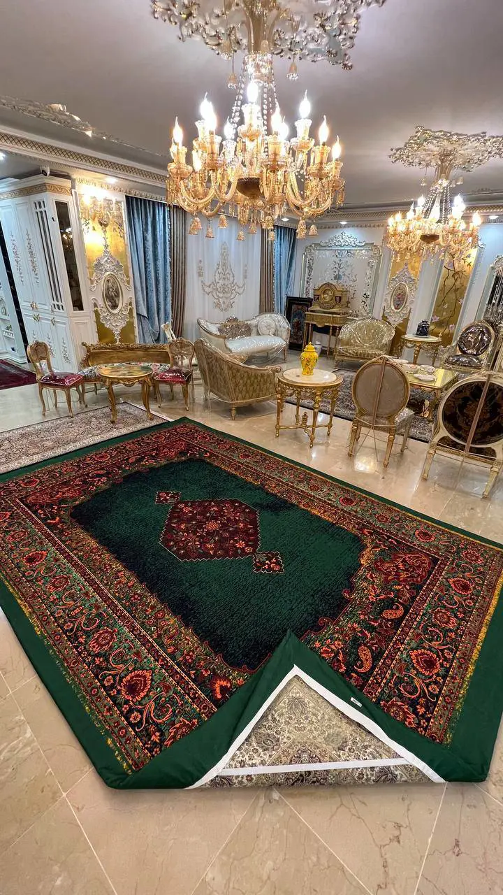 روفرشی کشدار کد B2607 - زمینه لاکی و سبز - 1