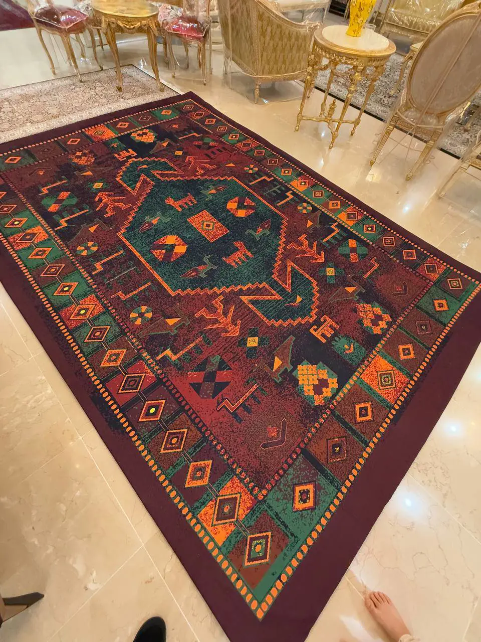 روفرشی کشدار کد B2596 - زمینه لاکی و سبز - 1