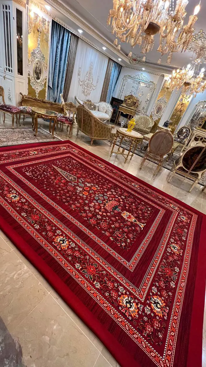 روفرشی کشدار طرح فرش ماشینی کد B2653 - زمینه لاکی - 1