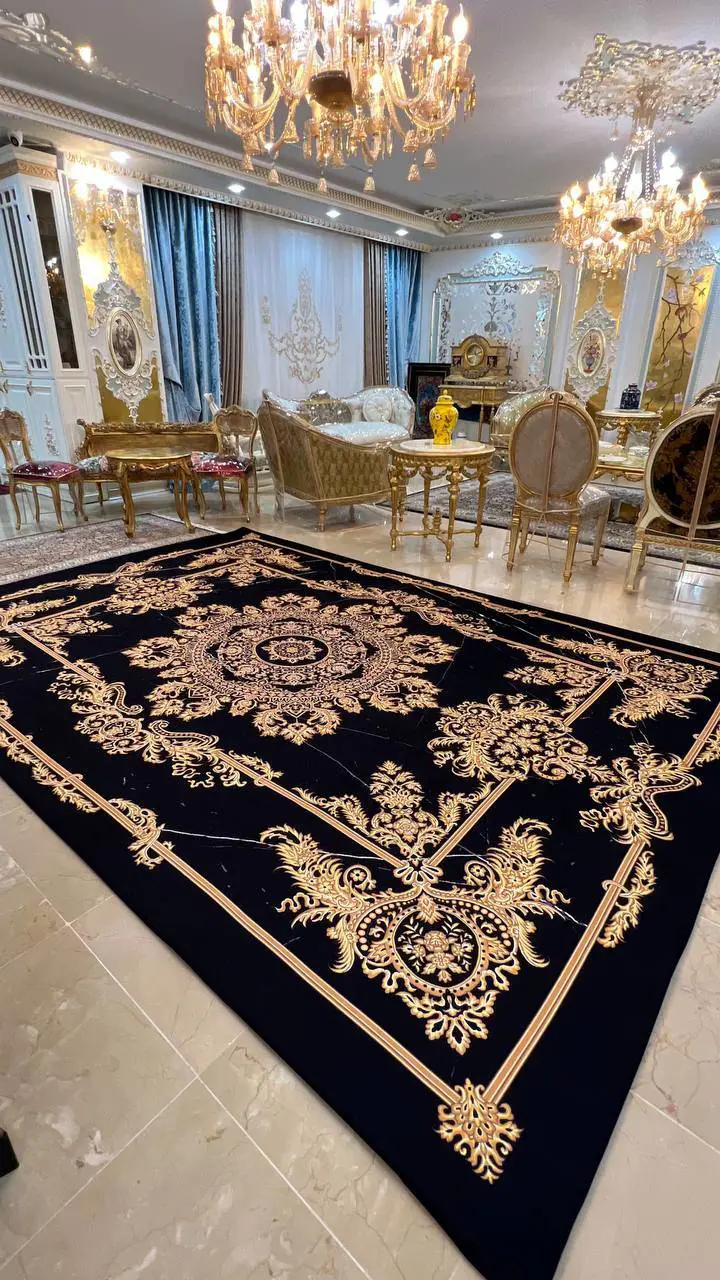 روفرشی کشدار طرح سلطنتی کد B2567 - زمینه مشکی و طلایی - 1
