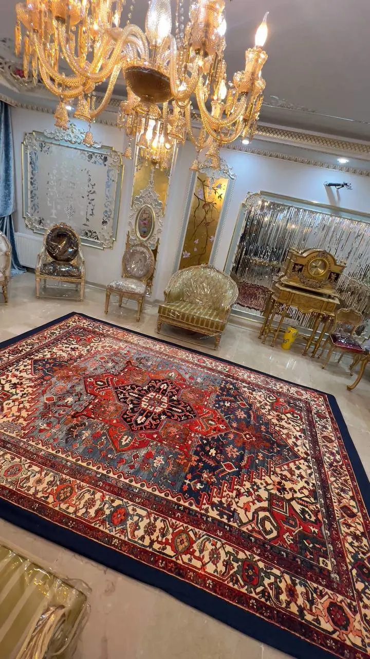 روفرشی کشدار کد B2323 - زمینه لاکی و آبی و سرمه‌ای - 1