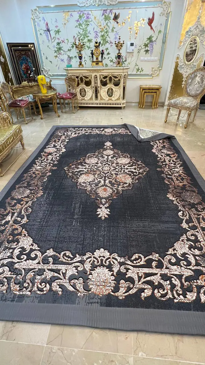روفرشی کشدار طرح ترنج کد B2242 - زمینه طوسی و کرم - 1