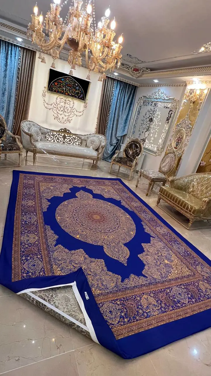 روفرشی کشدار کد B2347 - زمینه آبی و آجری - 1