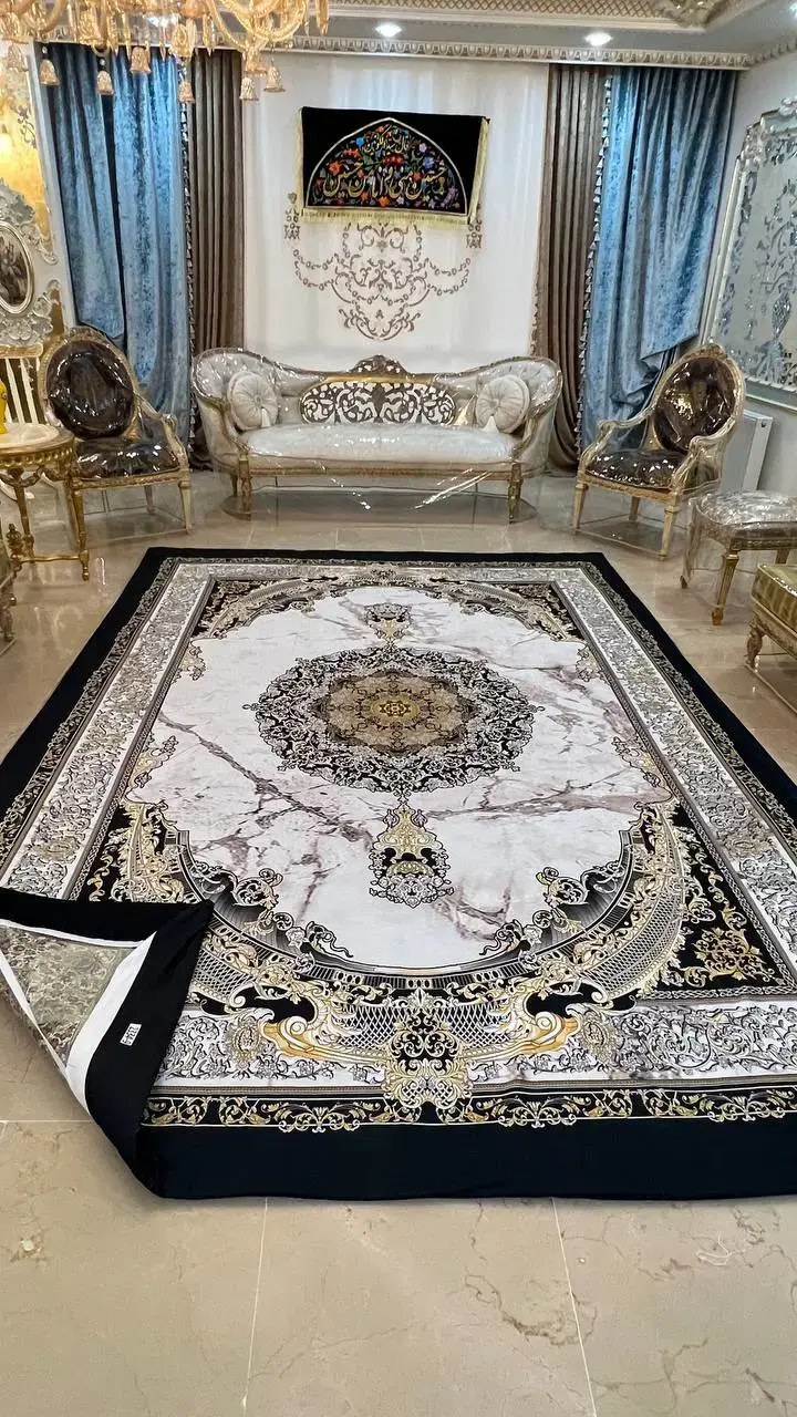 روفرشی کشدار طرح کلاسیک کد B2334 - زمینه کرم و طلایی - 1