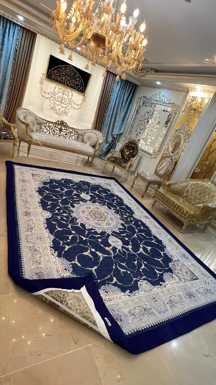 روفرشی کشدار طرح پیچک کد B2336 - زمینه کرم و سرمه‌ای - 1