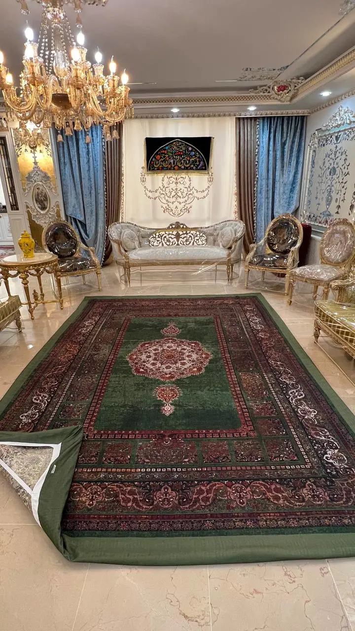 روفرشی کشدار کد B2234 - زمینه لاکی و سبز - 1