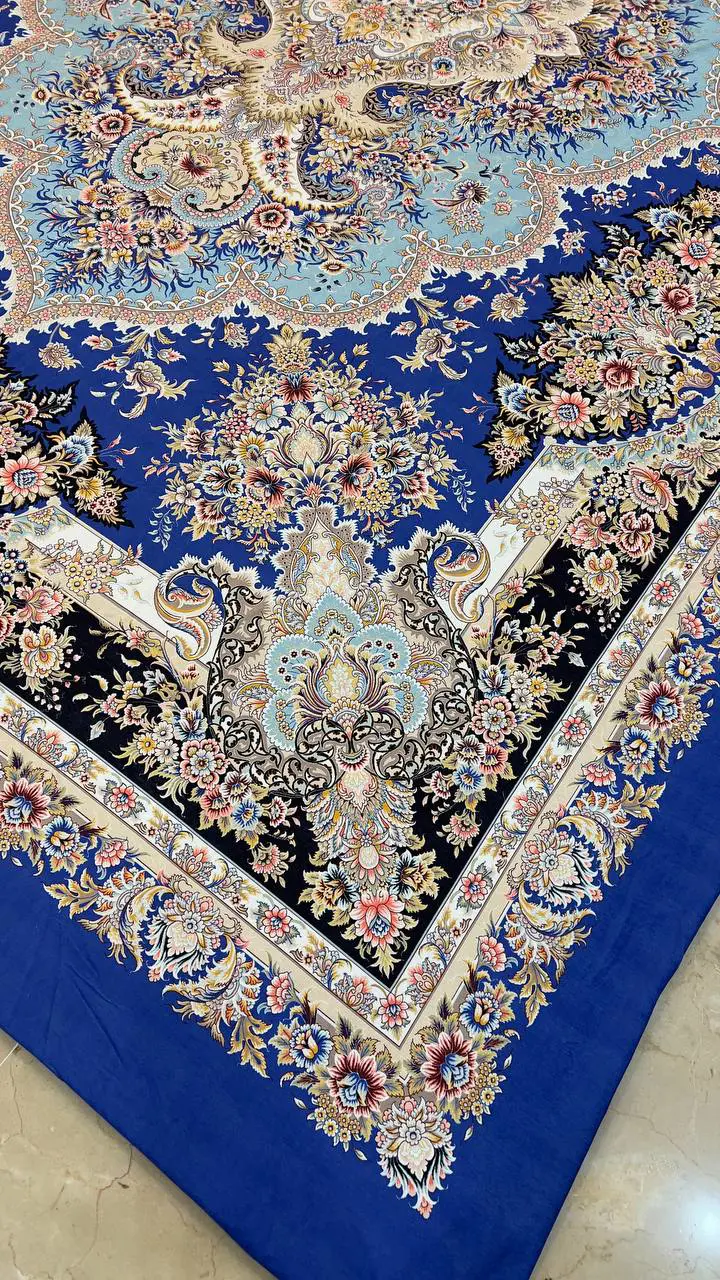 روفرشی کشدار طرح تبریز کد B1878 - زمینه آبی - 1