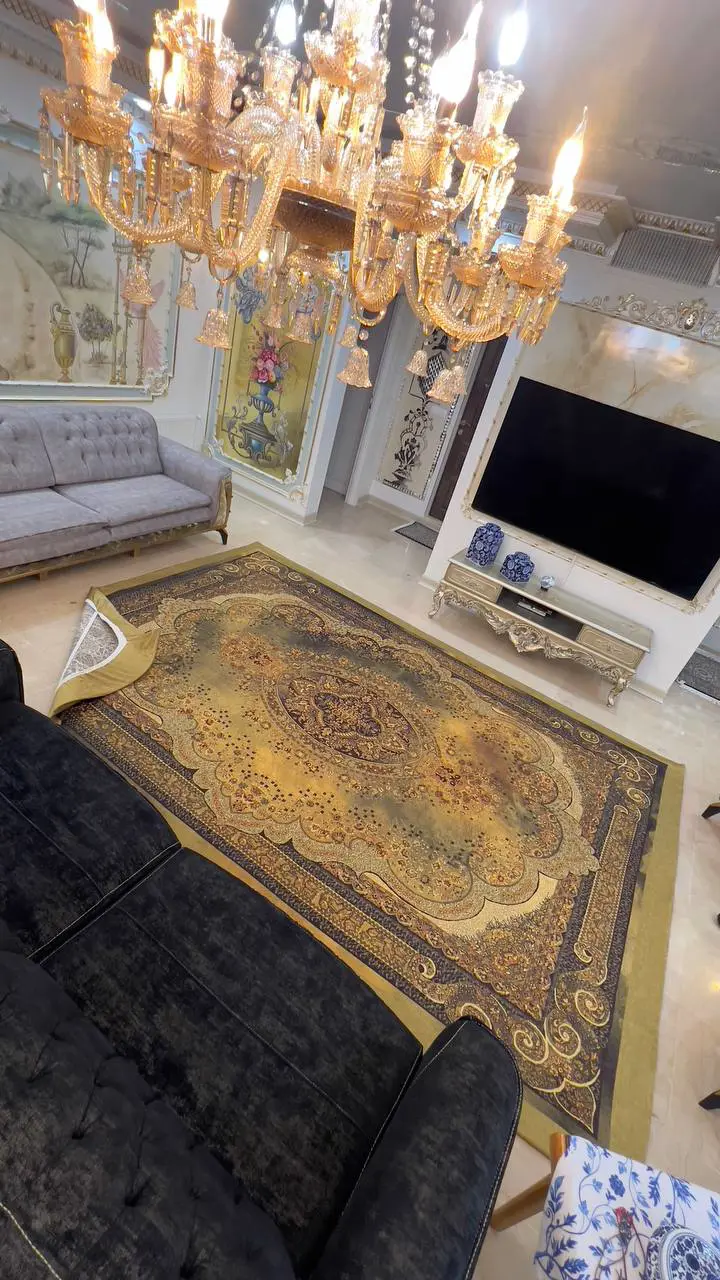 روفرشی کشدار کد B1432 - زمینه زیتونی و طلایی - 1