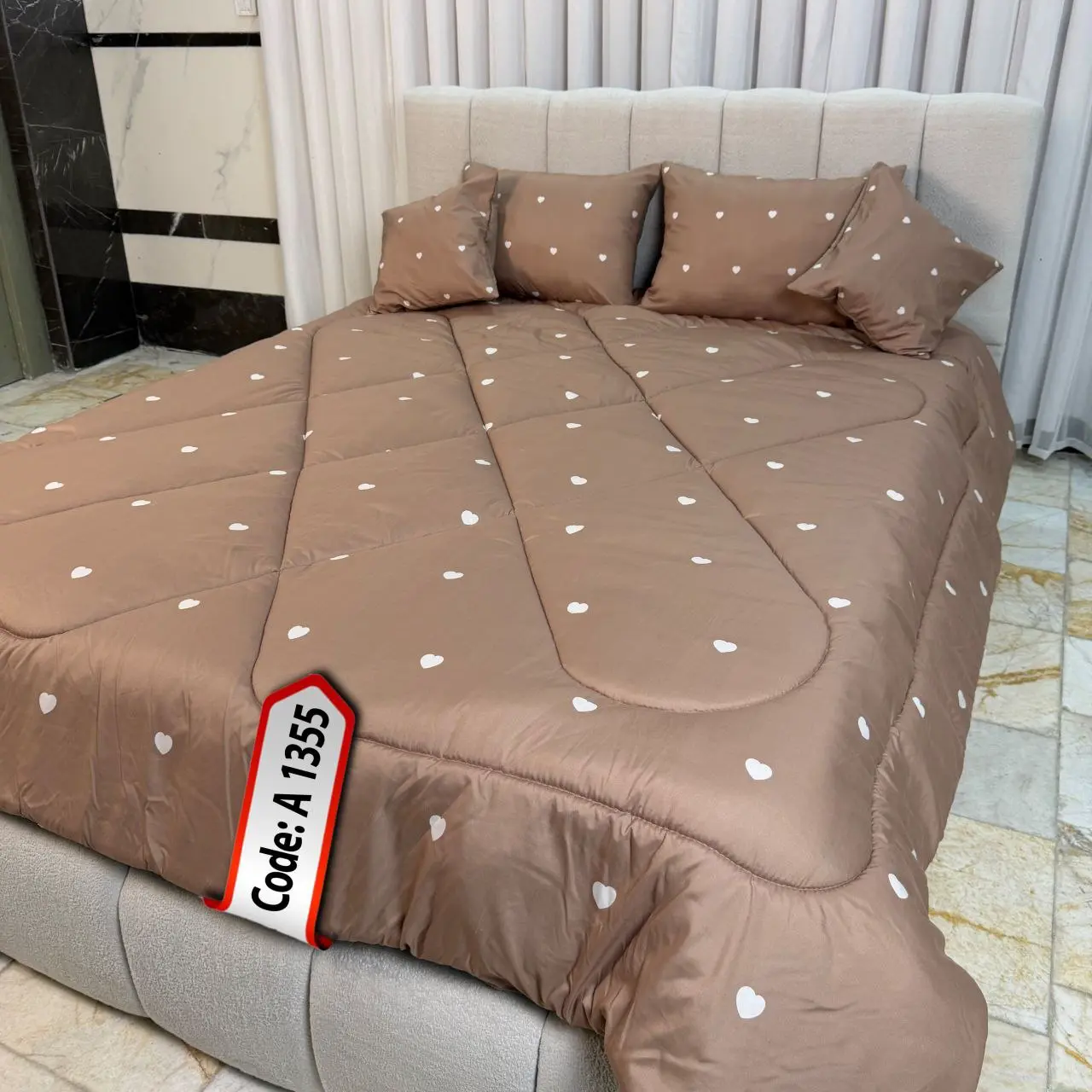 روتختی قهوه‌ای روشن طرح قلب سفید کد A1355 - 1