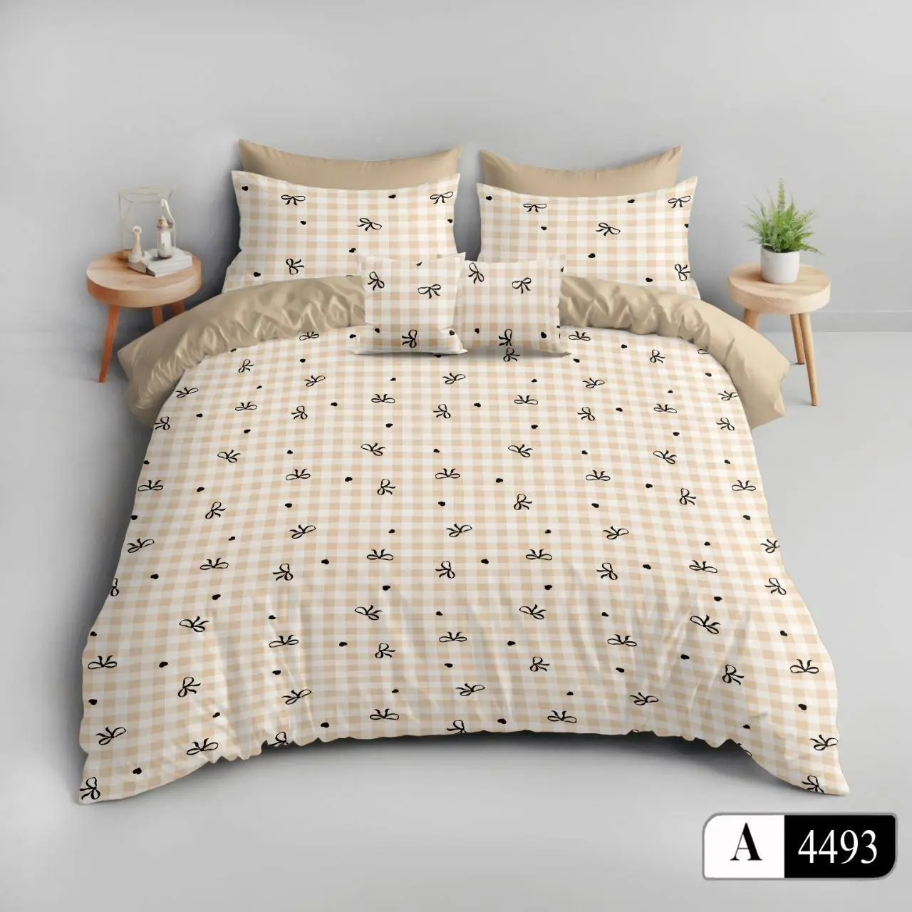روتختی طرح چهارخانه و پاپیون مشکی کد A4493 - 1