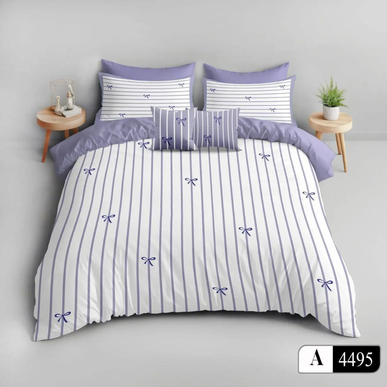 روتختی راه‌راه یاسی و سفید طرح پاپیون کد A4495 - 1