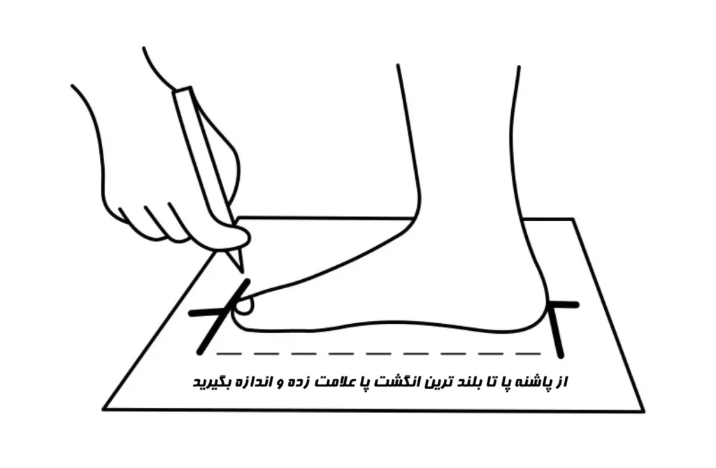آموزش اندازه گیری طول پا با مداد از پاشنه تا بلندترین انگشت برای کفش چرم تبریز